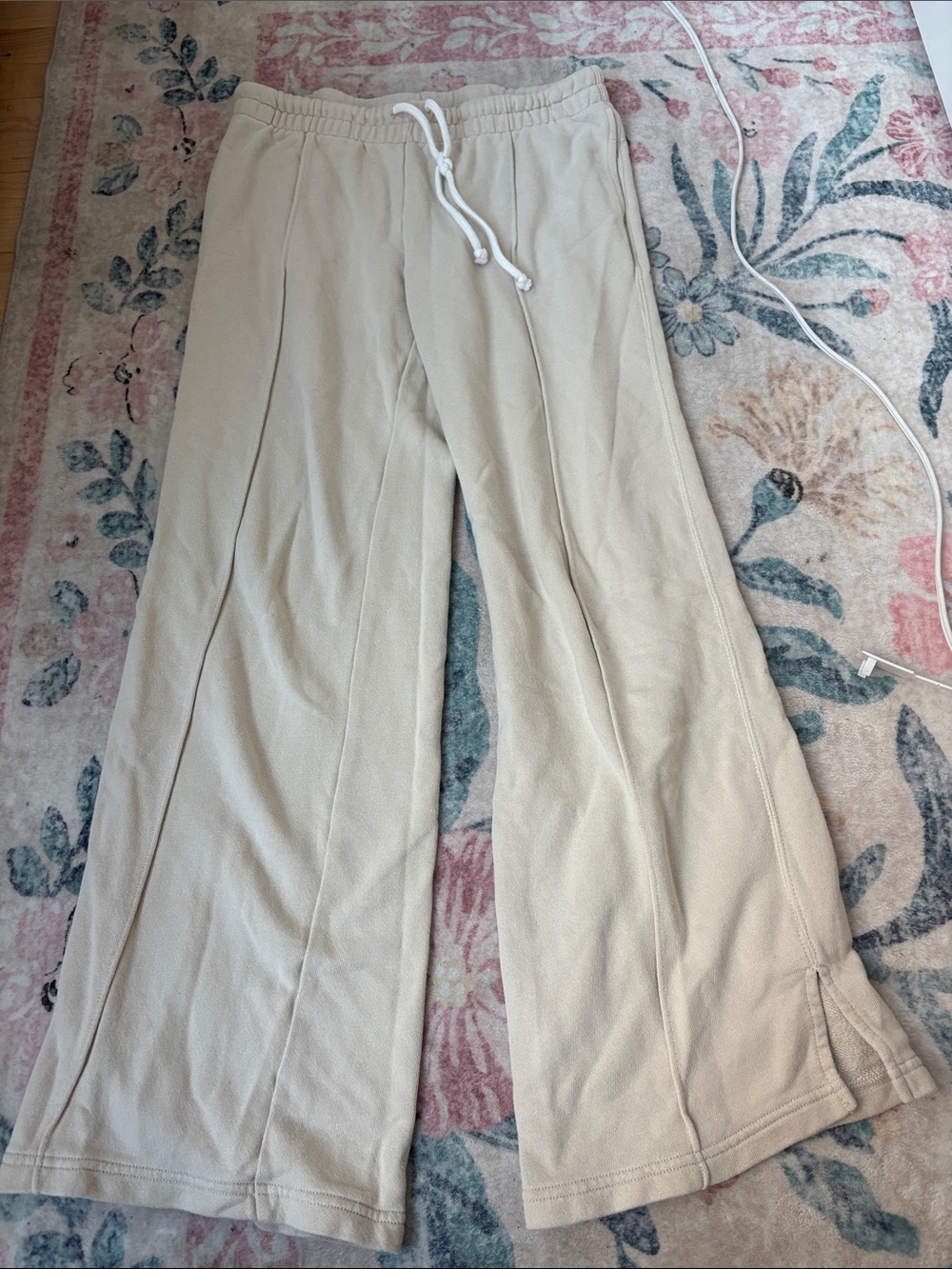 aerie Cream Wide-Leg Pull-On Sweatpants with Drawstring